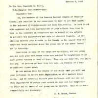 Correspondence from Pastor J. E. Drane, Concord Baptist Church regarding Temperance
